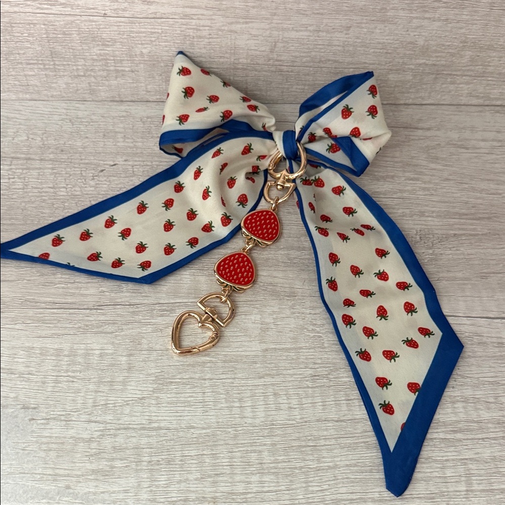 Strawberry 🍓 Print Purse Scarf Twilly & Strawberry Purse Extender; NWOT